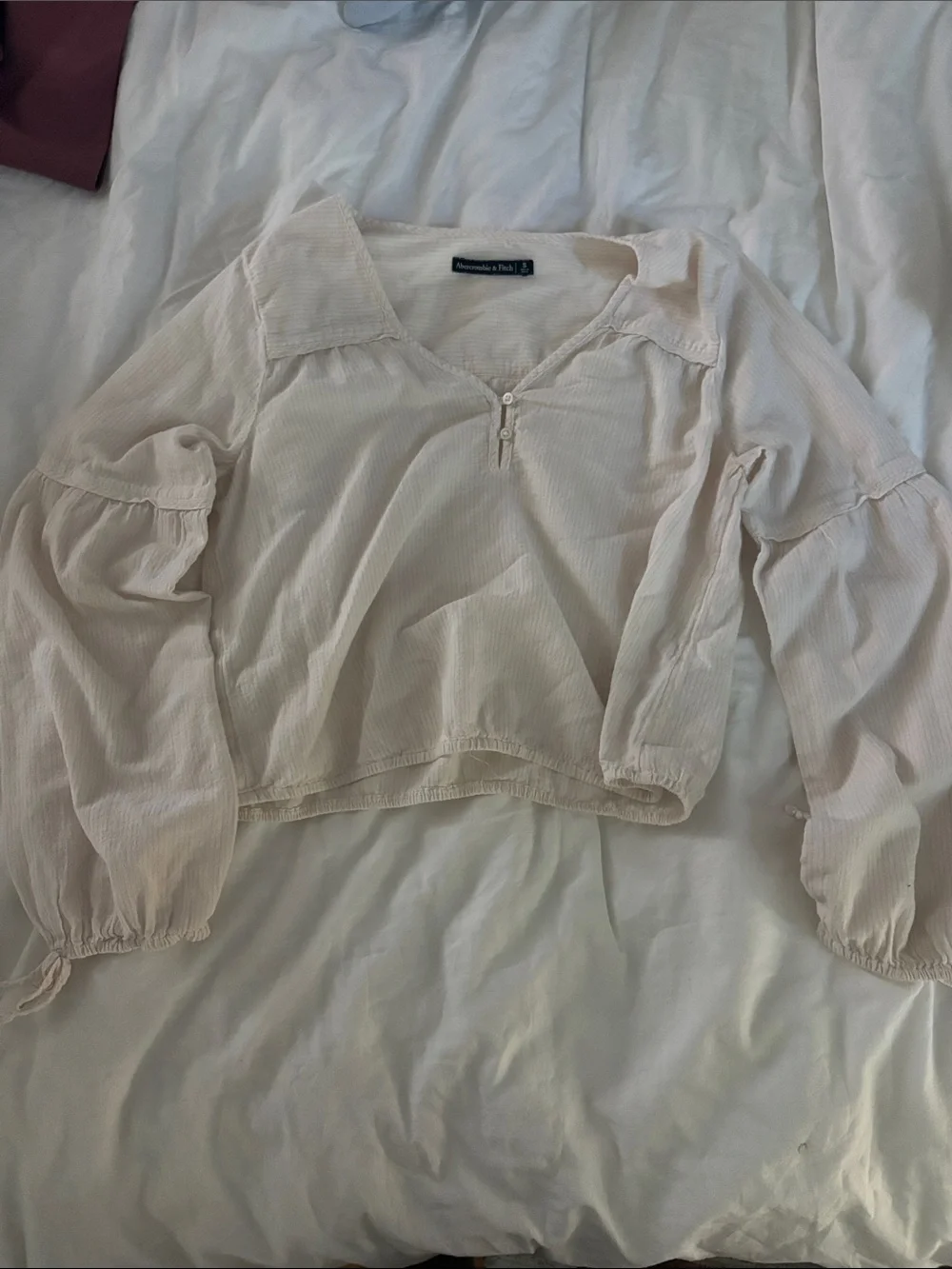 Abercrombie & Fitch Light Cream Peasant Blouse with Button Placket